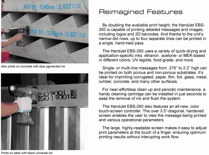 HandJet EBS 260 Large Character InkJet printing(LCP) in stock